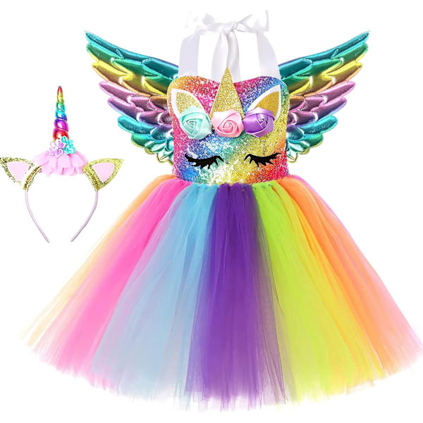 Flickrande Enhörningsdräkt för Flickor, LED-Ljus Enhörningsklänning, Prinsessklänning för Halloweenfest, Födelsedagsfest Rainbow Led-1