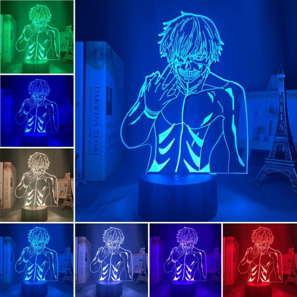 Anime 3D-lampa Manga Kaneki Ken Akryl LED-nattlampa RGB 16 färger som ändrar touch med fjärrkontroll dimbar rumsdekoration nattlampa