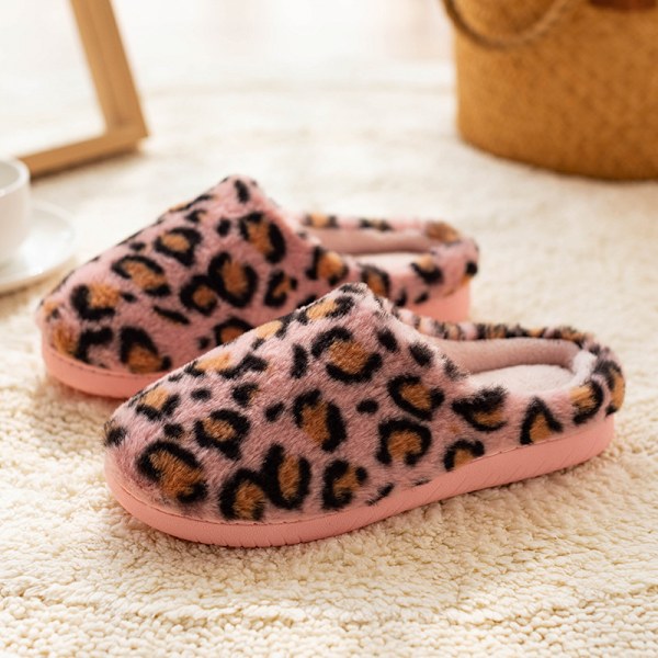 Damslipper Leopardmönster, Mysig Slip On Memory Foam（7-8）