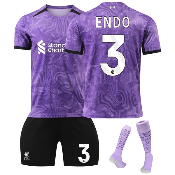 2023-2024 Liverpool 2:a borta set för barn med strumpor-No.3 ENDO#L No.3 ENDO #L