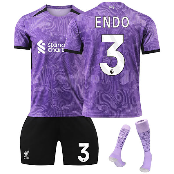 Liverpoolin 2. vieraspelipaidan lasten jalkapallopaita setti sukilla 2023-2024 - Nro 3 ENDO#28 No.3 ENDO #28