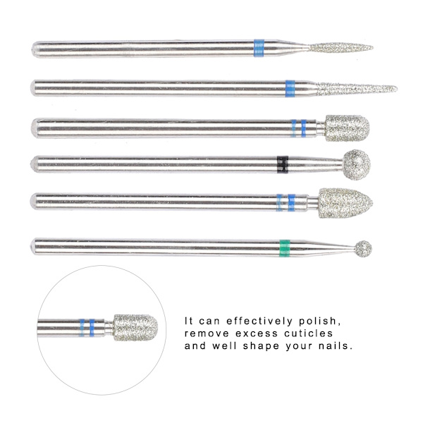 6 st/förpackning Rostfritt stål Nagelkonst Borr Bits Kit Nagelborr Tillbehör Manikyrverktyg JG#8