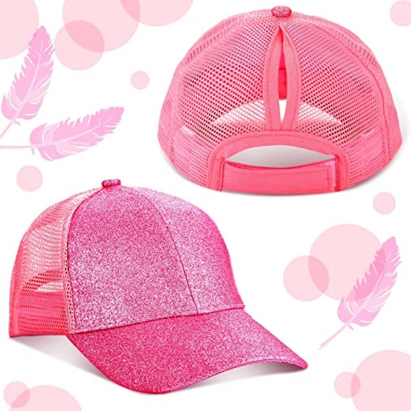 Flickhatt med glitter för flickor, basebollkeps med hög hästsvanshål, solskärm för små flickor