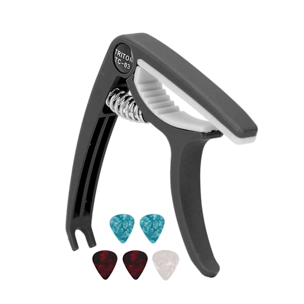 Elektrisk gitarr capo ABS snabb frigöring Ukulele gitarr capo set med 5PCS gitarr plektrum för mandolin banjo svart