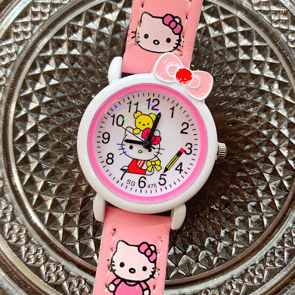 Barn lär sig tid kvartsur, tecknad 3D-rem, läs tid studietid Todder-klocka, Kindergarten Learn Time Watches（Rosa）