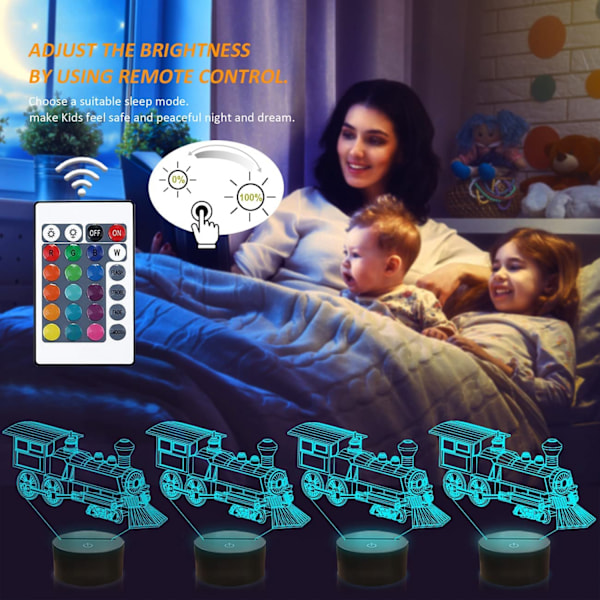 JUSTUP Tog Nattlys 3D Illusjonslampe 16 Farger Skiftende med Fjernkontroll Dimmefunksjon