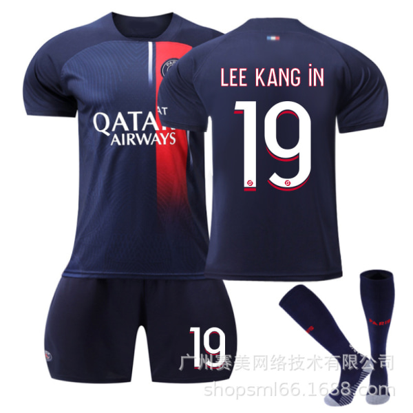 Paris hemma barnfotbollströjeset med strumpor 2023-2024 - Nr 19 LEE#24 No.19 LEE #24