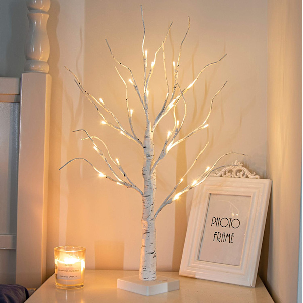 24” 2FT 24LT Lighted Birch Tree Batteridrevet Timer Varm Hvid LED Kunstig Gren Træ til Hjem Fest Festival Bryllup Dekoration, 2FT Bordtræ Lampe