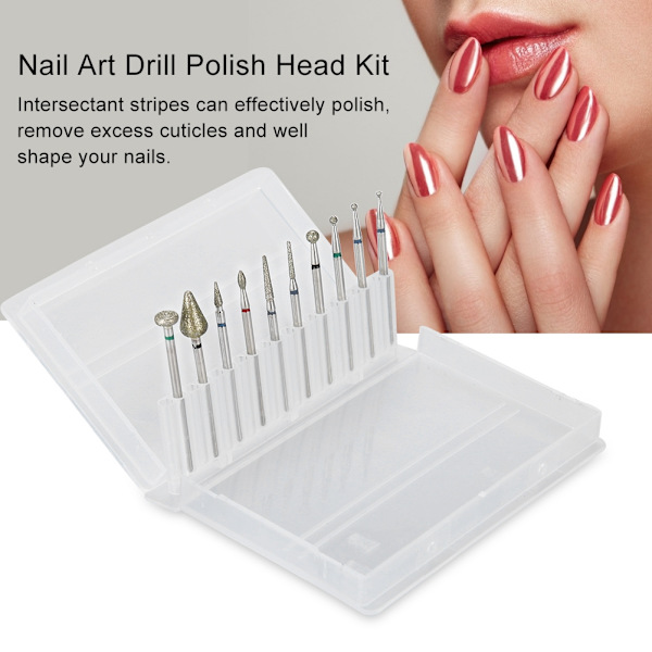 10 st / set legering stål nagelkonst borr polerhuvud kit nagelborrmaskin tillbehör 06#