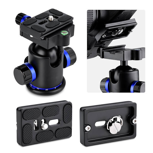 Mefury Tripod Kulled med Panorering och 3 st 1/4\" till 3/8\" Skruvadapter Blå