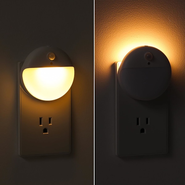 2-pak Plug-in Natlampe med 3 Lysindstillinger, Trinløs Dæmpning, Lyssensor, Varm Hvidt Natlys til Badeværelse, Gang, Trappe