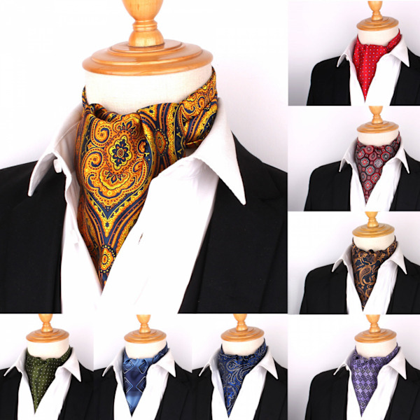 Herre Ascot Kravat Slips - Paisley Jacquard Silkevævet Blomstermønstret Halsklæde, LD44803