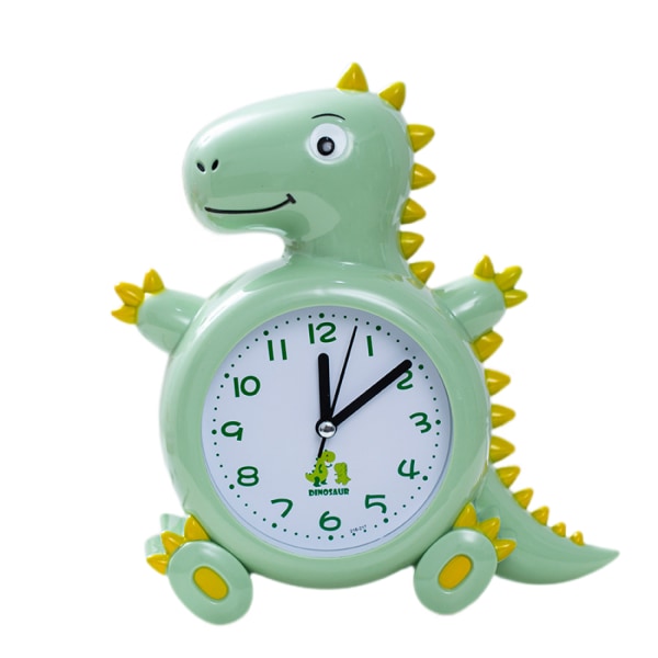 JUSTUP Barneklokke Analog Dinosaur Veggklokke Bordklokke Dinosaurer Klokke Hjem --- Grønn（18x21cm）