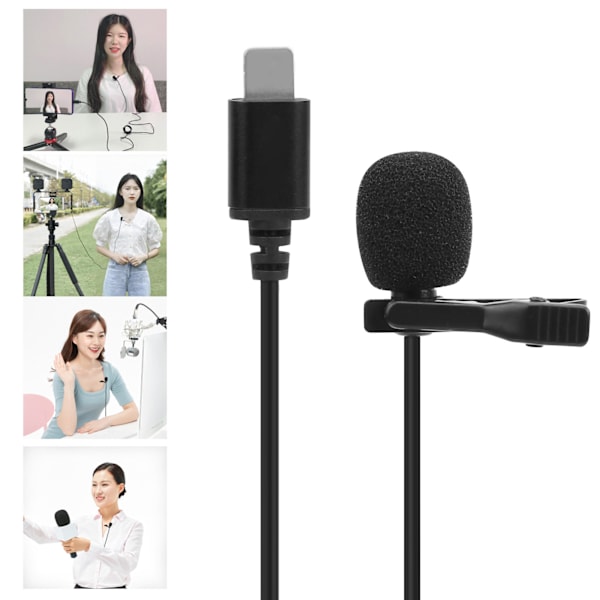 MOVINGMIG Intervjumikrofon Telefon Live Professionell Inspelningskrage Klämma Mikrofon för IOS-kontakt