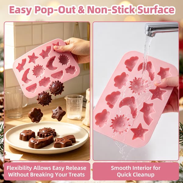 Jul-silikonformar 2-pack, 6-i-1 julformar med snöflinga, gran, tomte, ren, vante & presentask, non-stick bakning