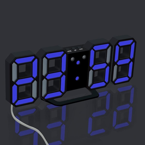Elektronisk LED-väckarklocka [Uppgraderad version], klockan kan justera LED-ljusstyrkan automatiskt på natten (svart/blå)