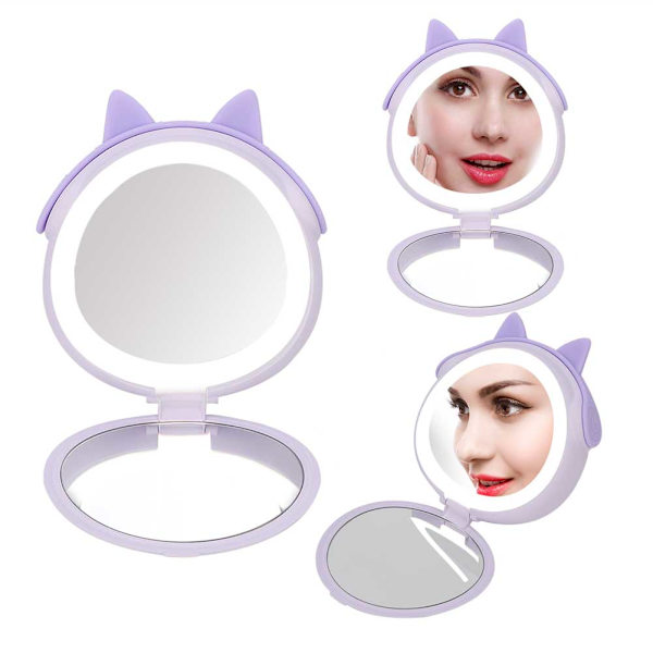 3000mAh bærbar USB Power Bank oplader makeup spejl med lys pige gave lilla