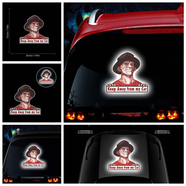 (2-pack) Halloween bilklistermärken personliga dekorativa kristallgitter reflekterande varningsdekaler (bitande skräckskalle)