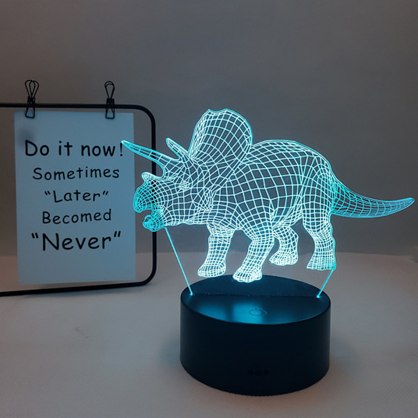 Qinwei Dinosaurie-serie nattlampa 16 färger 3D LED Illusion Lamp Fjärrkontroll  Leksaker Barn Heminredning Ljus -- Dinosaurie B（Svart säte）