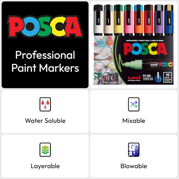 POSCA 8-Fargers Tusjsett, PC-5M Medium Extended Range