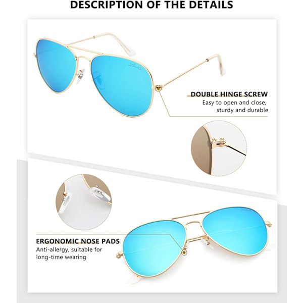 Klassiske polariserede Aviator solbriller UV spejlede linser metal retro nuancer