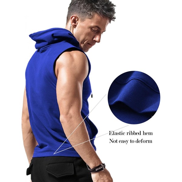 AVEKI Träningströjor med huv för män Ärmlösa gymhuvtröjor Bodybuilding Muscle Ärmlösa T-shirts, blå, M