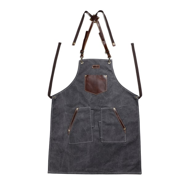 Kitchen For Pros Chef Apron - High End Aprons with Genuine Leather- A must have for your Grilling Tools (black grey)