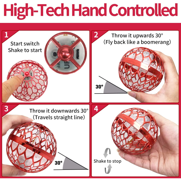 Lentävä pallolelu  Lentävä pallo led Taika käsin ohjattu Spinner Whirly Drone Fly Orb Lelu Ladattava Bumerangi pallo 360° pyörivällä pyörivällä LEDillä