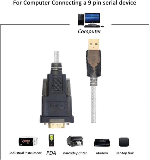 Seriekabel til USB-adapter  Støtter USB-seriekabel støtter win7/win8/win8.1/win 10-system, MAC Apple-system, Linux-operativsystem, (6 fot)