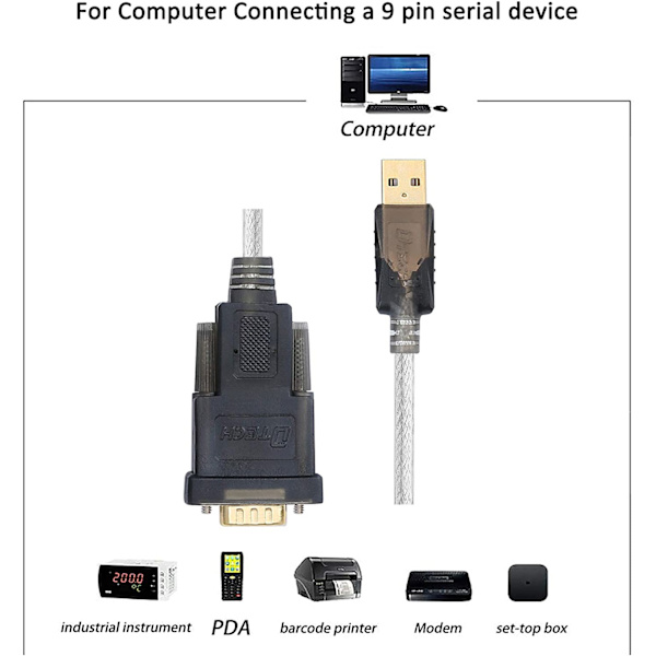 Serielkabel til USB-adapter  Understøtter USB-seriekabel understøtter win7/win8/win8.1/win 10-system, MAC Apple-system, Linux-operativsystem, (6 fod)