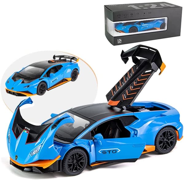 1:24 Legering Die Cast Bilmodel til Lamborghini Huracan STO 2021, Træk Tilbage Bilmodel Legetøjsgave til Børn 3 til 12 År Gamle