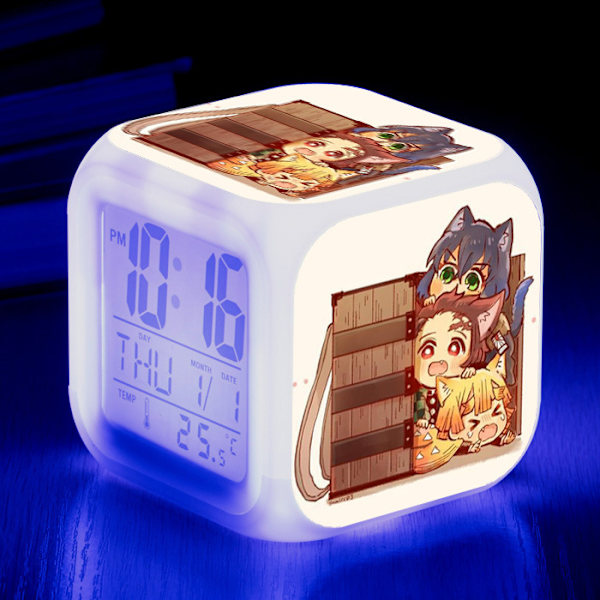 Wekity Anime Väckarklocka One Piece LED Kvadratisk Klocka Digital Väckarklocka med Tid, Temperatur, Alarm, Datum