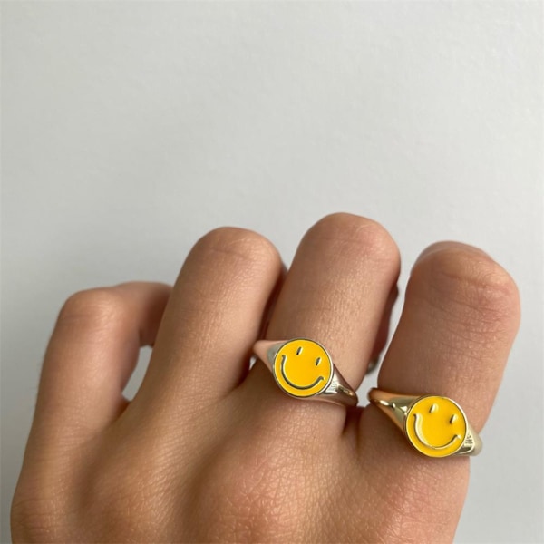 Kultaisen Hymynaaman Sormus, Vintage Kultaiset Lahjat Korut, Esteettinen Ihastuttava Hymy Statement Sormukset Naisille Tytöille, Sininen, Koko: 8