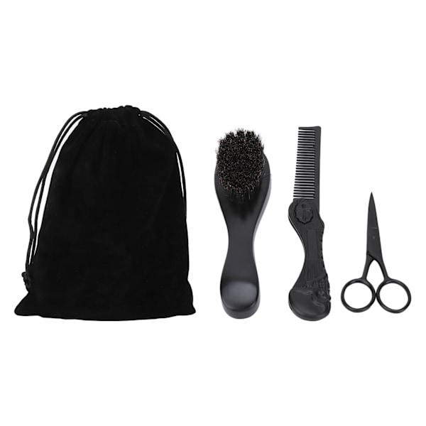 Beard Kit Folding Comb Small Scissors Beard Brush Beard Modeling Set with Storage Bag for Beard Grooming Trimming