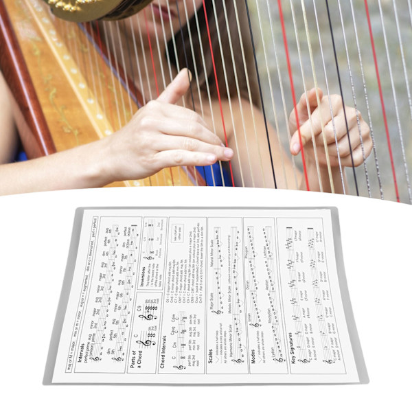 Harp ackorddiagram, bärbar, hållbar, belagd papper, övning, speltillbehör för nybörjare