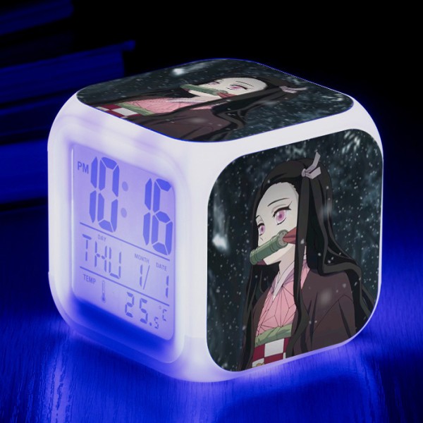 Anime Ghost Slayer Färgrik väckarklocka LED fyrkantig klocka Digital väckarklocka med tid, temperatur, alarm, datum