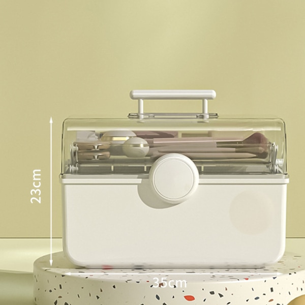 Skrivebords Makeup Box Transparent Plast Støvfri Høj Kapacitet Håndholdt Bærbar Opbevaringsboks Ekstra L Hvid
