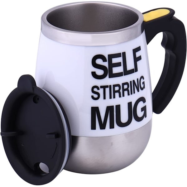 Selvrørende krus - Automatisk selvrørende rustfritt stål krus for kaffe/te/varm sjokolade/melk - 450 ml/15 oz - Den beste gaven (hvit)