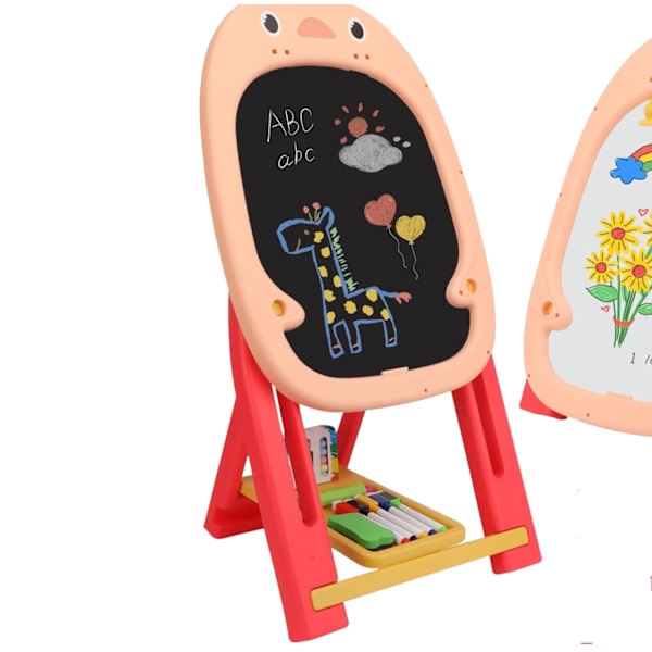 Bordstaffeli til børn, dobbeltsidet justerbart bordtegne magnetisk staffeli med graffiti og brætspilstilbehør til småbørn pink