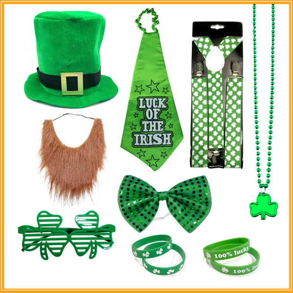 St. Patrick's Day Kostym Set Grön klöver Hatt Irish Day Grön klöver Stor slips Lamellglasögon Grön klöverrem