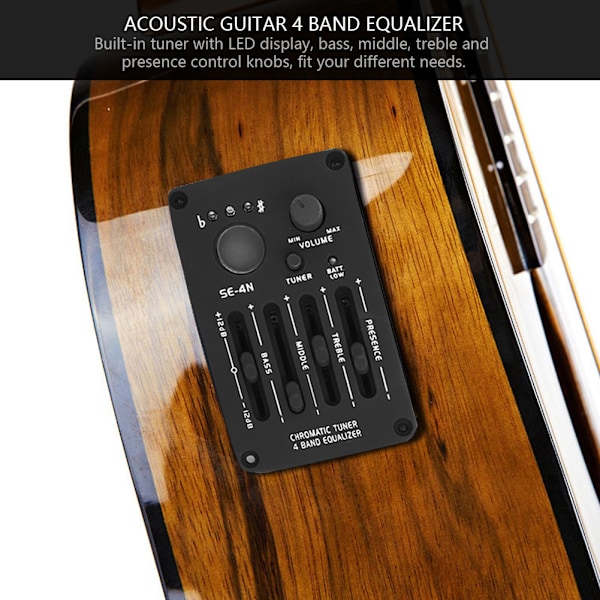 SE-4N 4-bånds EQ-equalizer, pickup og tuner til akustisk gitar, tilbehørssett for musikkinstrumenter