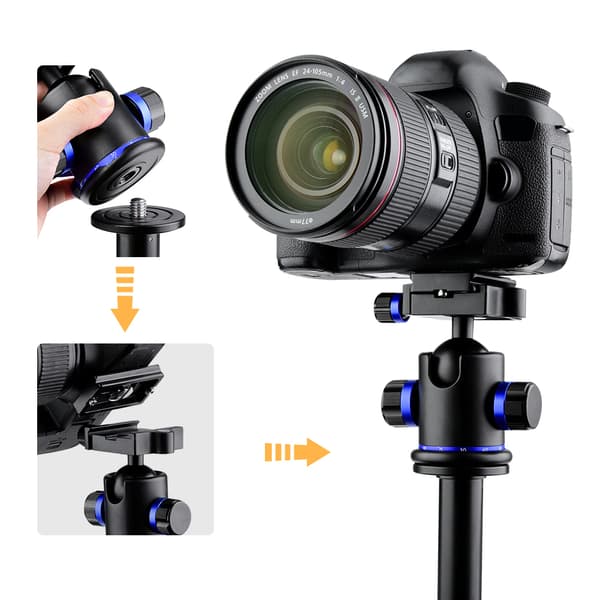 Mefury Stativkulehode Roterende Panoramisk med 3 stk 1/4\" til 3/8\" Skrueadapter Blå
