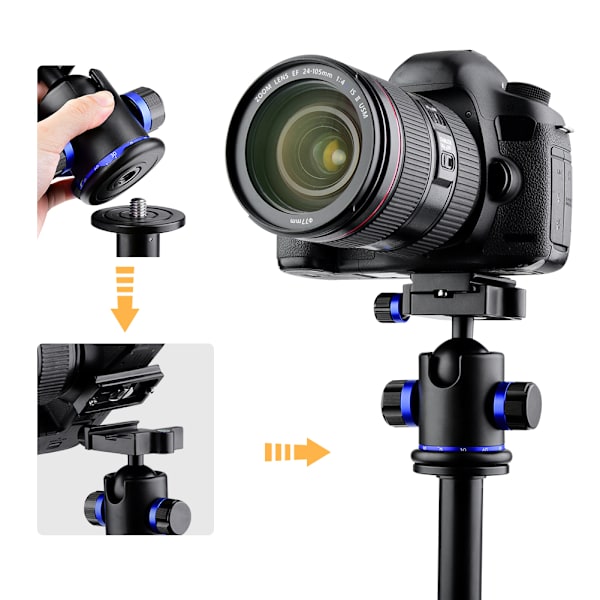 Mefury Tripod Kulled med Panorering och 3 st 1/4\" till 3/8\" Skruvadapter Blå