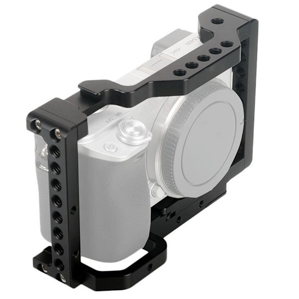 Bärbar DSLR-bur av aluminiumlegering för Sony A6400 A6500-kamera, stöd för blixt, mikrofon och monitor