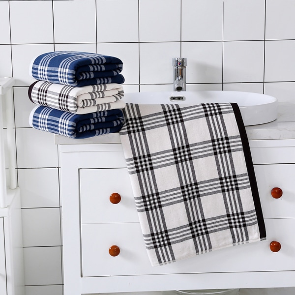 Rutig badlakan för badrum, 4-pack duschhanddukar 27,5" x 55", superabsorberande och snabbtorkande (blå + ljusgrå)