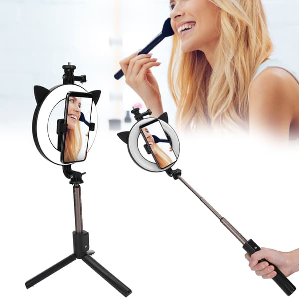 LED-fylllys Bluetooth Live Streaming Selfie Ring Light Bærbar Sminke Dimbar Lys