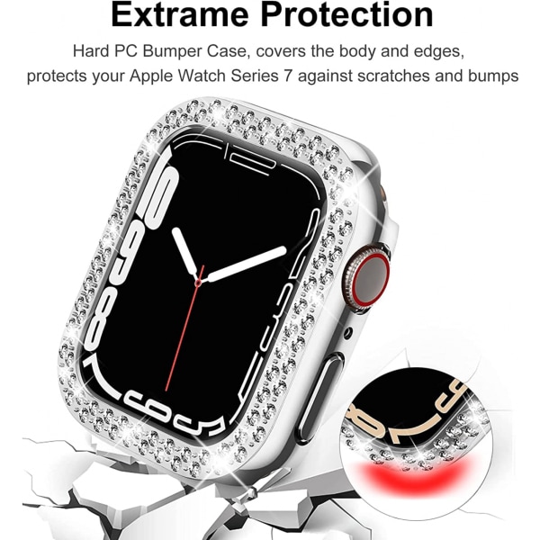 Til Apple Watch Series 7 45mm, Luksuriøst krystalrhinestone stift PC ramme etui Apple Watch Series 7 - All-Around kofangeretui (sølv)