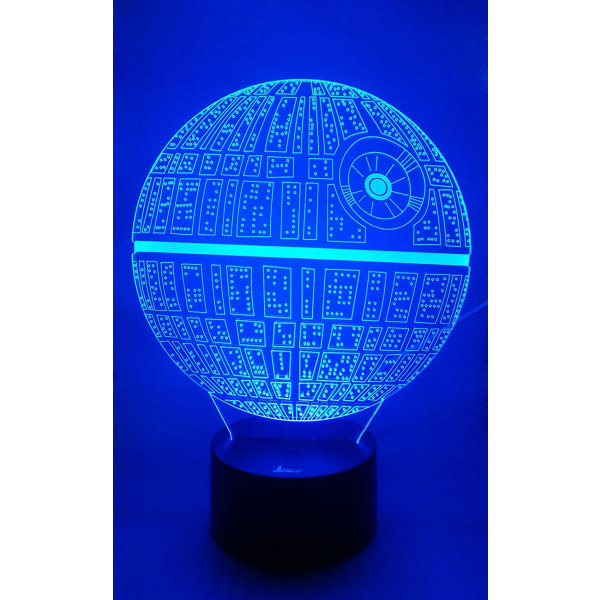 Dødsstjernen 3D nattlys LED illusjonslampe nattbord bordlampe for Star Wars-fans, 7 fargeskiftende lys med akrylflate