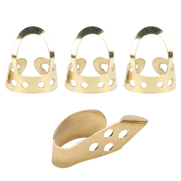 Finger Picks Metall Justerbar ihålig 3 st pekfinger 1 st tumme Banjo Gitarr Ukulele Delar (Guld)