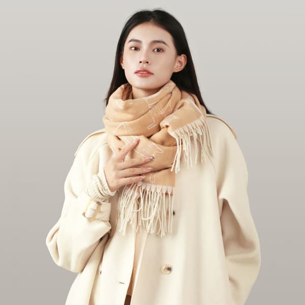 Moderne dame polyester halstørklæder efterår vinter kreativ kat mønster varm sjal wraps med kvaster（gul）